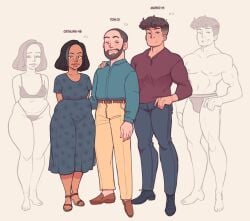 1girls 2boys beard brown_hair catalina_(not_enough_milk) clothed cucked_by_own_son dark-skinned_female family_photo female implied_cheating implied_cuckolding implied_incest light-skinned_male lingerie manly mature_female mature_male milf muscular_male not_enough_milk_(artist) pudgy_belly shorter_female speedo taller_male thick_thighs wide_hips younger_male