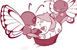 bulbasaur butterfree double_penetration fellatio feral feral_on_feral flora_fauna monochrome penis pokémon_(species) pokemon pokemon_(species) potted_plant saliva tagme threesome trashpanda wings