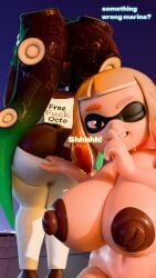 back_view big_areola big_ass big_breasts big_nipples brown_hair brown_nipples charlie_(grey_impact) green_hair marina_(splatoon) one_eye_closed prank pulling_clothing pulling_pants_down sassy shhhh_quiet showing_ass splatoon splatoon_(series) splatoon_2 splatoon_3