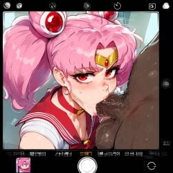 1boy 1girl 2024 ai_generated bishoujo_senshi_sailor_moon blowjob blush chibi_usa close-up dark-skinned_male dark_skin erect_penis erection faceless_male fellatio female interracial large_penis light-skinned_female light_skin looking_at_viewer magical_girl male male/female oral oral_sex penis pink_hair posing posing_with_penis red_eyes sailor_chibi_moon sailor_senshi_uniform selfie social_media straight sucking_penis sweat testicles zawuardo