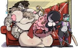 absurd_res animal_genitalia animal_penis anthro areola balls baseball_bat bat_(object) bear belly big_balls big_belly big_breasts big_penis bitterdrink bodily_fluids body_hair bottomwear bound breasts butterfluff_(character) chain_leash chained chains classy clothed clothing clothing_lift cock_vore coffee_(bitterdrink) curtains dripping equine_genitalia equine_penis felid female furniture genital_fluids genitals group herm hi_res huge_balls huge_cock hybrid hyena hyper hyper_balls hyper_genitalia hyper_penis internal intersex leash loincloth loincloth_lift male male/female male/male mammal mephitid pantherine penile penis precum precum_drip rexy skunk sofa throbbing vore x-ray_view