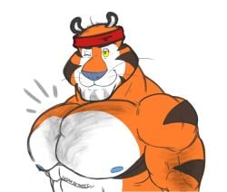 abs biceps looking_at_viewer male muscles muscular muscular_anthro muscular_arms muscular_male pecs tiger tony_the_tiger