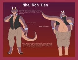absurd_res anthro argonian ass balls bracelet brown_body clothing english_text erection erection_under_clothing genitals gold_(metal) hi_res horn jewelry looking_at_viewer male microsoft multi_horn muscular muscular_male presenting presenting_hindquarters scalie solo text the_elder_scrolls zortrex