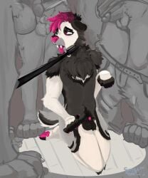 absurd_res animal_genitalia anthro arm_tuft ball_size_difference ball_tuft balls balls_outline bedroom_eyes begging black_body black_eyes black_fur black_hair black_nose blush blush_lines bodily_fluids bottomwear bottomwear_down bulge canid canine canis cheek_tuft clothed clothing collar collar_ring colored_nails denim denim_bottomwear denim_clothing detailed_bulge domestic_cat domestic_dog drooling drooling_tongue ears_down elbow_tuft facial_tuft fangs felid feline felis femboy floor floorboards fluffy fluffy_chest fluffy_ears fluffy_hair fluffy_tail fur fur_markings genital_outline genitals glistening glistening_body glistening_hair grey_body grey_fur grey_hair group group_nudity group_photo group_sex hair hi_res hot_pink_fur hot_pink_hair jeans jeans_down leash leash_pull leashed_collar leashed_male light light_body light_fur lights male male/male mammal mane markings markings_through_hair nails narrowed_eyes navel neck_tuft nub_tail open_bottomwear open_clothing open_mouth open_pants orgy pantherine pants pants_down pantsless pantsless_anthro partially_clothed party party_time pink_body pink_fur pink_hair pink_nail_polish pink_nails pink_nose pivoted_ears pleading_eyes prehistoric_species saber-toothed_tiger saliva seductive sex sheath sheath_outline shibatoast sitting sitting_on size_difference skinny skinny_anthro skinny_male slim slim_anthro slim_male small_tail small_waist smaller_male solo spotlight tail teeth teeth_showing tiger tile tile_floor tongue tongue_out tuft white_body white_fur