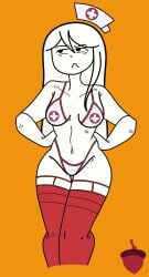 annoyed annoyed_expression bikini hat nurse_bikini nurse_hat red_thighhighs squirrellewds tabbes tagme thighhighs white_hair white_skin youtube youtuber