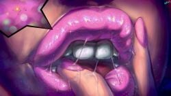 1girl aroused_face color colored female galaxy giantess glossy_lips hand_on_lips lapotato8 lips macro mario_(series) plump_lips princess_peach saliva saliva_string saliva_trail solar_system space super_mario_bros. teeth