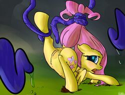 anus ass_up blush equine female fluttershy_(mlp) friendship_is_magic green_eyes hair hair_pull horse imminent_rape looking_back my_little_pony open_mouth pegasus pink_hair pony ponypron pussy signature solo straight_hair tail_pull tentacle wings yellow_fur