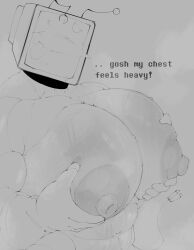 breasts claws deltarune male male_only man_boobs massive_breasts musk nervous_smile no_eyes oatbred pointy_nose sweat tenna_(deltarune) tv_head