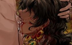 balls beaten black_hair bleeding_from_mouth blood_in_mouth blood_on_face bondage brunette cum cum_in_mouth cum_in_throat cum_inside cum_on_face cumshot ear earrings face_fucking faceless_male forced forced_oral gay gay_sex grabbing grabbing_head inflation long_hair male male_only oral oral_sex penis penis_in_mouth punishment rape rape_slave raped ring rough rough_oral rough_sex saliva sucking sucking_penis sultan's_game the_sultan