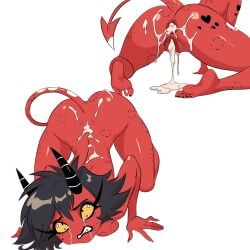 anal anal_sex artllatar bite bite_marks covered_in_cum crying cum_in_ass cum_in_pussy demon demon_girl gangbang helluva_boss horns imp millie_(helluva_boss) red_skin semen
