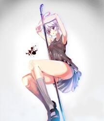 .flow 1girls 2010s 2014 bangs black_shoes blank_background blood blood_on_face blood_stain bra female female_only light-skinned_female light_skin long_socks messy_hair pale-skinned_female pale_skin panties pipe pole pole_between_legs red_eyes sabitsuki see-through see-through_clothes see-through_clothing see-through_shirt semi-transparent shoes short_hair short_skirt skirt sleeveless sleeveless_shirt socks source_deleted source_removed tank_top tanktop tight_panties tight_underwear under_skirt underskirt underwear unknown_artist watermark white_background white_eyebrows white_eyelashes white_hair white_socks
