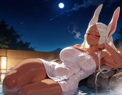 1girls ai_generated animal_ears armpit_crease armpits ass balecxi bangs bare_shoulders bathing blush boku_no_hero_academia breasts bunny_girl clavicle cleavage closed_eyes closed_mouth clothing collarbone covered_navel curvaceous curvaceous_female curvaceous_figure curvy curvy_figure dark-skinned_female dark_skin female female_focus female_only full_moon huge_breasts inviting inviting_to_sex lantern large_breasts long_eyelashes long_hair lying mirko miruko moon mountain muscular muscular_female my_hero_academia naked_towel navel night night_sky onsen outdoors parted_bangs partially_submerged presenting presenting_ass presenting_breasts presenting_hindquarters presenting_pussy presenting_self rabbit_ears rabbit_girl rock rumi_usagiyama seductive seductive_look seductive_smile see-through shooting_star sitting sky smile solo star_(sky) starry_sky steam sweat thick_thighs thighs towel tree usagiyama_rumi voluptuous voluptuous_female wading water wet wet_towel white_hair