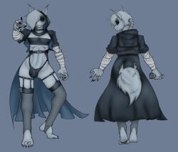 absurd_res alien anthro bandage black_sclera braided_hair braided_ponytail bulge claws cloak clothing crop_top dragon drozhi eyeshadow femboy full-length_portrait genital_outline hair head_tuft hi_res hood legwear lightsaber makeup male melee_weapon model_sheet mythological_creature mythological_scalie mythology ponytail portrait scalie shirt solo star_wars stockings straps tail thong topwear tuft underwear weapon