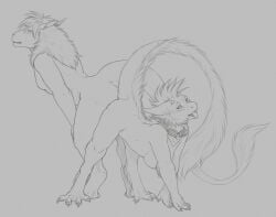 ambiguous_penetration anthro ass_to_ass claws dragon duo female feral fur furred_dragon furred_scalie hi_res knotting looking_at_another male male/female mythological_creature mythological_scalie mythology penetration scalie yaroul