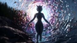 ai_generated ai_video dragon elemental_creature elemental_humanoid female furry furry_female glowing_eyes horns no_sound portal scalie sisylab spiral tagme transformation transparent video water wings