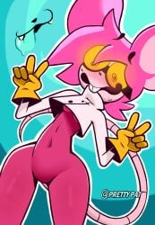 abdomen ass background big_ears big_teeth breasts clothed clothing cyan_background domestic_rat duo eyewear fangs female female_focus female_only furry furry_female furry_male furry_only ghost ghost_girl glasses gloves goommy_(goommymuffin) hair_over_eyes hips la_tiapat legs looking_at_viewer mouse mouse_ears mouse_girl mouse_tail muffin_(goommymuffin) nerdy nerdy_female nervous nervous_expression nervous_face nervous_female nervous_smile nervous_sweat pink_clothing pink_hair pink_skin pussy rat rat_girl rodent short_hair teeth thighs thin_arms thin_breasts thin_female thin_thighs tight_clothing white_coat yellow_eyes yellow_glasses