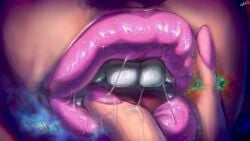 aroused_face color colored galaxy giantess glossy_lips hand_on_lips lapotato8 lips macro mario_(series) plump_lips princess_peach saliva saliva_string saliva_trail space super_mario_bros. teeth