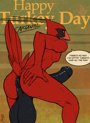 anthro anus ass avian balls bent_over big_balls big_penis bird dangling_testicles english_text erection furry male male_only no_humans nude penis perineum pose presenting presenting_hindquarters puffy_anus pulsar pulsar_(character) raised_tail solo text vein