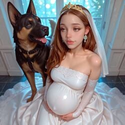 1girls ai_generated clothed emp_kimberly female kneeling padme_amidala pregnant star_wars wedding_dress