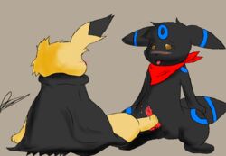 3_toes canine cloak cum eeveelution erection fur furry_ears furry_tail gat gay hindpaw jolteon knot male nintendo no_humans open_mouth paws penis plain_background pokemon pokemon_(species) red_eyes skyffan tail umbreon video_games