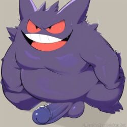 ai_generated chubby evil_grin gengar huge_cock looking_up_at_viewer pokemon pokemon_(species) waiting_for_sex