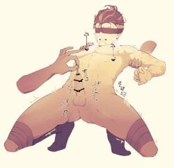 blindfold danganronpa danganronpa_2:_goodbye_despair gay gay_domination gundham_tanaka holding_arm male male/male male_focus male_only nipples pecs pectorals penis sounding sounding_rod yaoi
