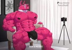 2025 abs animate_inanimate anthro areola bandage bandage_on_face barazoku belly biceps big_belly big_bulge big_muscles bulge bulge_fondling camelid camera chair clothed clothing deltoids detailed_bulge dialogue disembodied_hand ellipsis english_text epic_games eye_patch eyebrows eyewear fondling fortnite frown fur furniture head_wraps hi_res huge_belly huge_bulge huge_muscles inside living_pinata llama lt._john_llama male mammal muscular muscular_anthro muscular_male narrowed_eyes navel neck_wraps nipples obliques patreon pecs pinata serratus sitting solo text thick_arms thick_thighs thong topless topless_anthro topless_male tuft underwear url wolfblack43 wool_(fur) wraps