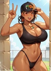 abs ai_generated azucena_milagros_ortiz_castillo bandai_namco big_breasts breasts brown_hair cleavage curvy curvy_female curvy_figure dark-skinned_female dark_skin earrings flower_in_hair full_nelson gloves green_eyes hair_ornament latina looking_at_viewer namco office_clothing peruvian peruvian_female pose seductive short_hair solo standing style sweat tan-skinned_female tan_skin tekken tekken_8 video_game_character voluptuous voluptuous_female wide_hips