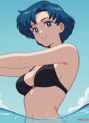 1girls ai_assisted ai_generated ami_mizuno anime anime_style bikini bishoujo_senshi_sailor_moon blue_eyes blue_hair breasts bubbleteexl female medium_breasts sailor_mercury short_hair smiling_at_viewer solo