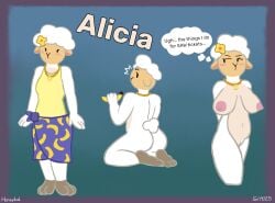 absurd_res accessory alicia_(honeybud) anthro bovid caprine female flower flower_in_hair fur hair hair_accessory hi_res holding_object honeybud jewelry kneeling mammal necklace nude nude_anthro nude_female pixile_studios plant sheep solo standing super_animal_royale wool_(fur)