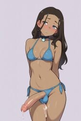 ai_generated avatar_the_last_airbender bikini blue_eyes brown_body brown_hair cum cumshot futa_only futanari katara large_penis nickelodeon stable_diffusion