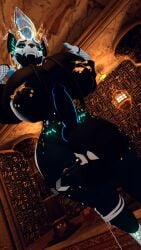 1futa 3d anthro big_breasts blue_eyes breasts canid canine_penis fangs from_below futanari intersex sloppydragons solo tagme vrchat