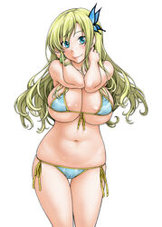 bikini blonde_hair blue_eyes blush boku_wa_tomodachi_ga_sukunai breasts busty butterfly_hair_ornament cleavage female fukudahda human sena_kashiwazaki underboob voluptuous