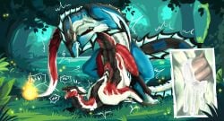 black_body black_fur black_horn blue_body blue_scales bodily_fluids claws cum cum_in_pussy cum_inside dragon duo felkin female feral fur furred_dragon furred_scalie genital_fluids genitals grass hi_res horn male male/female mythological_creature mythological_scalie mythology penetration penis pink_penis pink_pussy pink_tongue plant pussy red_body red_claws red_fur scales scalie sunhawk12 tongue vaginal_penetration vaginal_penetration ventral_scales white_body white_claws white_fur white_scales