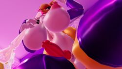 1futa armwear big_breasts canid close-up digimon futanari low-angle_view miniskirt open_mouth renamon sloppydragons solo tagme thighhighs vrchat yellow_body