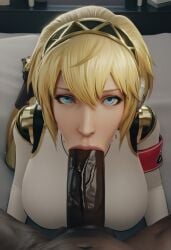 1boy 1girls 3d aegis_(persona) ai_generated aigis_(persona) android armband big_breasts big_penis blonde_female blowjob blue_eyes dark-skinned_male fellatio female generalbutch_(style) huge_breasts huge_cock interracial interspecies light-skinned_female male male_pov persona persona_3 persona_3_reload pov robot_girl robot_joints short_hair sodaglow_artist tagme thick_thighs