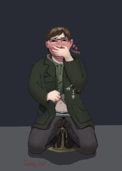 1boy blush brown_hair chezman96 clothed edward_nashton glasses male peeing peeing_in_clothes peeing_self self_upload the_riddler twinkeycat urine wetting wetting_clothing wetting_self