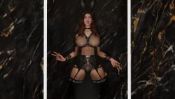 3d ahe_gao ahe_gao blacked bodystocking bondage bound bunny_ears garter_straps gloves guide_(the_first_descendant) peace_sign queen_of_spades stockings the_first_descendant woudlwonker819