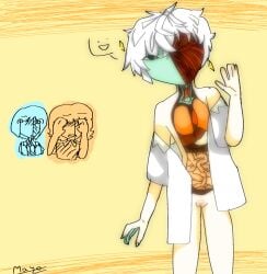 genderless genitals ghost_and_pals gore half_nude human_body idk intestines josie_(the_wonderful_human_body) lungs mayu_(the_wonderful_human_body) mayu_(vocaloid) mv_character no_breasts no_underwear nonbinary not_my_oc organs piko_(the_wonderful_human_body) the_wonderful_human_body the_wonderful_human_body_(ghost) unbuttoned_shirt utatane_piko v_flower white_hair