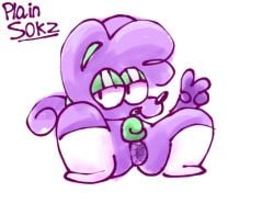anus clothing eyeshadow fur genitals gesture hair half-closed_eyes hand_gesture legwear makeup male narrowed_eyes penis plainsokz ponytail purple_body purple_fur salid sassy simple_background solo thigh_highs tongue tongue_out v_sign white_background