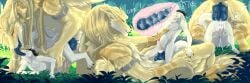 absurd_res anal anal_orgasm anal_sex anthro balls black_claws black_horn blue_knot blue_penis bodily_fluids claws cum cum_in_ass cum_inside dragon ejaculation erection feral fur furred_dragon furred_scalie genital_fluids genitals grass hands-free hi_res horn internal internal_anal knot male male/male mythological_creature mythological_scalie mythology orgasm penetration penis pink_penis plant scales scalie size_difference smaller_penetrated solo stomach_bulge sunhawk12 white_body white_scales yellow_body yellow_fur