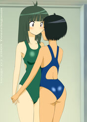 2008 after_kiss black_hair character_request female green_hair kenkou_zenrakei_suieibu_umishou multiple_girls saliva saliva_string saliva_trail swimsuit swimwear tagme toweringman yuri