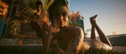 3d 3d_(artwork) 3d_render curvy cyberpunk_2077 domination exhibition exhibitionism exhibitionist feet feet_up foot_fetish judy_alvarez looking_at_viewer massive_breasts masturbation panam_palmer petplay pov public public_exposure public_humiliation public_indecency public_nudity sfm submissive