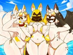 3girls 87_g0d anthro breasts cleavage female fur furry furry_only large_breasts tail thick_thighs thighs wide_hips
