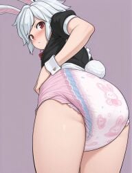 1boy ai_generated bell_cranel bunny_boy bunny_ears bunny_tail crossdressing cute diaper femboy maid maid_uniform male red_eyes submissive submissive_male white_hair