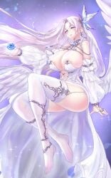 absurdres alternate_breast_size alternate_costume areola_slip azur_lane bare_shoulders blue_flower blue_rose breasts bug butterfly butterfly_hair_ornament detached_sleeves feathered_wings female flower full_body garter_straps hair_ornament highres huge_breasts insects long_hair long_sleeves puffy_long_sleeves puffy_sleeves purple_eyes revealing_clothes rolingblade rose see-through_clothes see-through_sleeves solo thighhighs very_long_hair white_butterfly white_garter_straps white_hair white_thighhighs white_wings wings yorktown_(azur_lane)