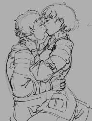 1boy 1boy1girl 1girl 1girl1boy 1girls 2d bethesda_softworks biting_lip blush_lines choking closed_eyes clothed clothed_female clothed_male clothing cuknite32 dominant_female fallout fallout_new_vegas grabbing_hair hand_on_hip hand_on_waist hetslop holding_head making_out military military_uniform monochrome ncr_(fallout) ncr_soldier neck_grab obsidian_entertainment original_character submissive_male video_games