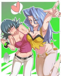 2girls breasts cleavage dark_hair elite_four female female_only game_freak gym_leader human karen_(pokemon) karen_(pokemon_hgss) midriff multiple_females navel nintendo pokemon pokemon_gsc pokemon_hgss pokemon_rgby sabrina_(pokemon) sabrina_(pokemon_hgss) sleeveless sleeveless_shirt zaitsu