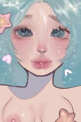big_lips blue_eyes blue_hair breasts cum female first_time mermaid_girl ocean pink_lips plump_lips shiny_lips thick_lips