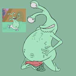 3_balls absurd_res alien_genitalia balls bent_legs bob-jiggles body_hair chest_hair dhx_media erection eyestalks feet genitals green_background green_body grin grinning_at_viewer hand_on_belly hand_on_leg hi_res humanoid king_(2003) kneeling looking_at_viewer male multi_balls multi_genitalia navel overweight overweight_male penis pinup pose prehensile_penis presenting reference_image saggy_balls simple_background slightly_chubby slightly_chubby_male smile smiling_at_viewer solo spots underite wiggly_pie_vendor wildbrain